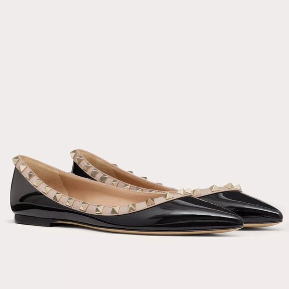 Valentino Rockstud Studded Patent Leather Ballet Ballerina Flats Shoes - Picture 2 of 16